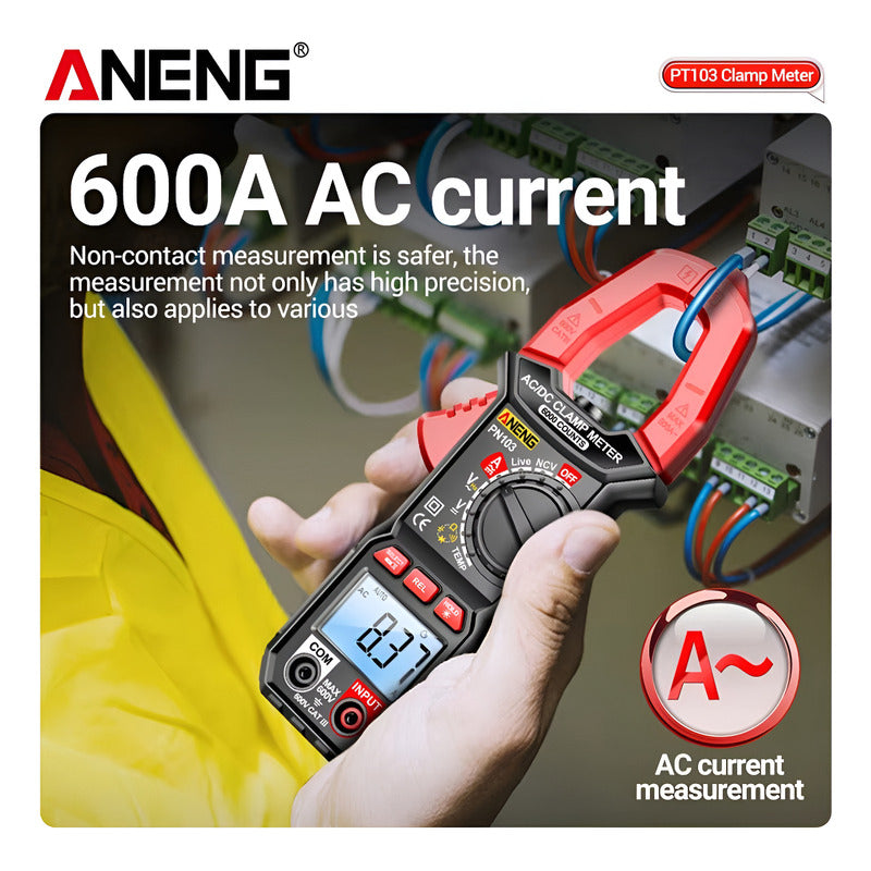 Pinza Amperimétrica Digital Tereparochile Pn103 Ac Dc 600a 600v Pantalla Lcd