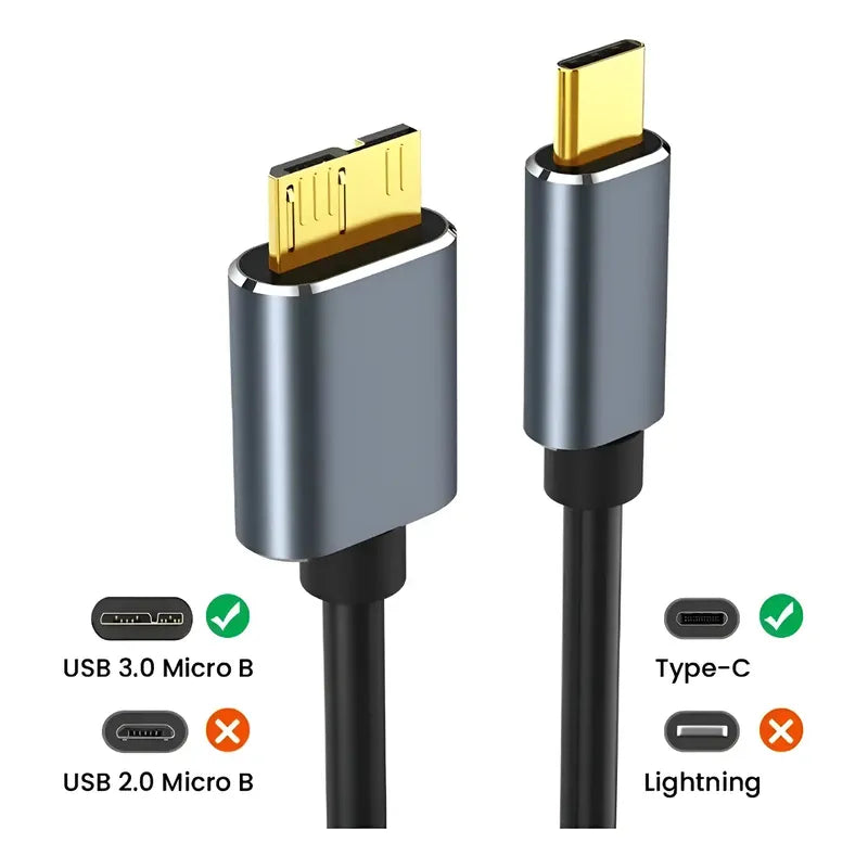 Cable Usb Tipo C A Micro-b Usb 5 Gb 3a Para Disco Duro 50cm Gris Oscuro